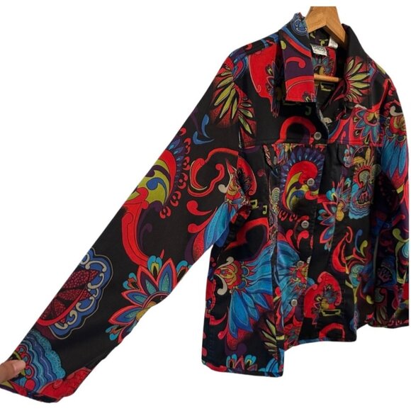Chico's Women's Black Vibrant Cotton Blend Boho Blazer Size 2, US Large Retro - Picture 6 of 13